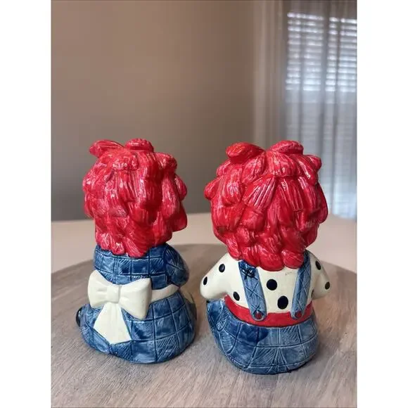 Vintage Fitz & Floyd Raggedy Ann & Andy Ceramic Figurines Pair Blue Outfit FF - Picture 2 of 6